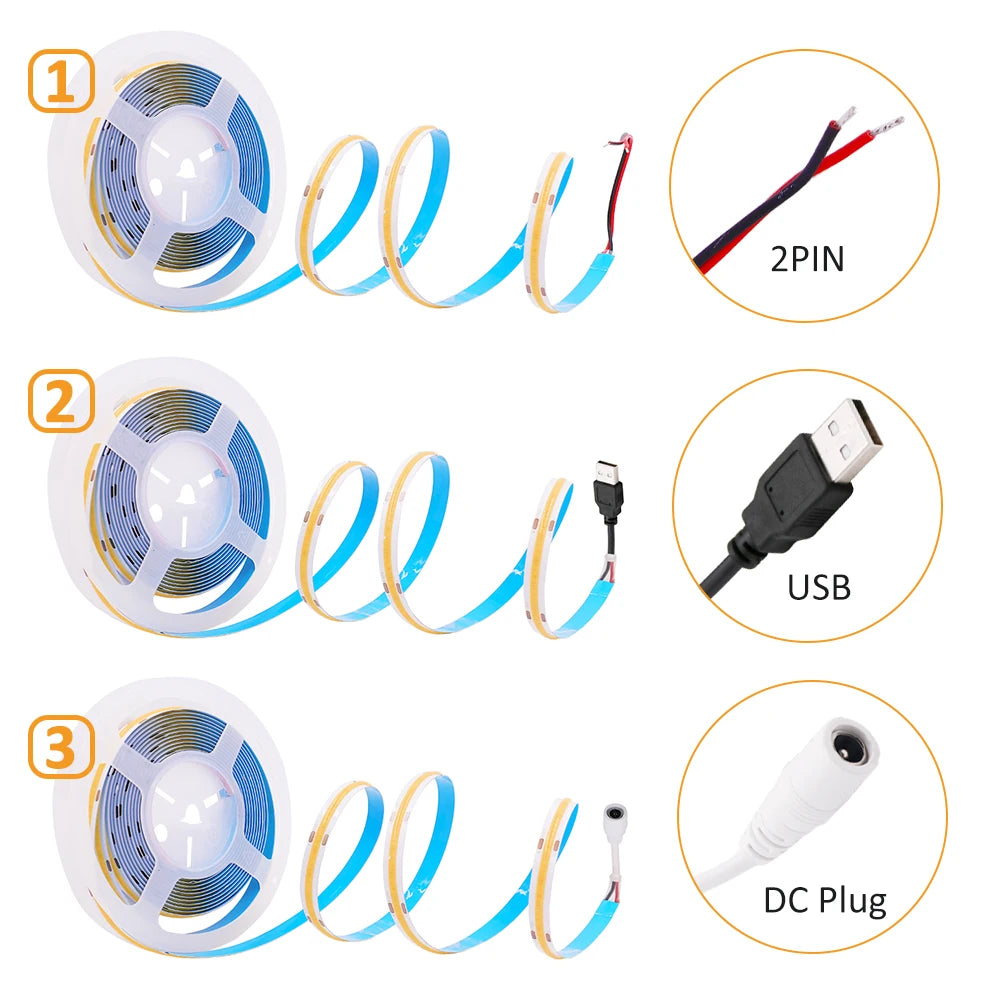 DC5V USB LED COB Strip Light Flexible Ribbon Lamp High Density Tape LED  3000K 4000K 6000K Red Blue Green LED Light Room Decor