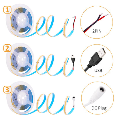 DC5V USB LED COB Strip Light Flexible Ribbon Lamp High Density Tape LED  3000K 4000K 6000K Red Blue Green LED Light Room Decor