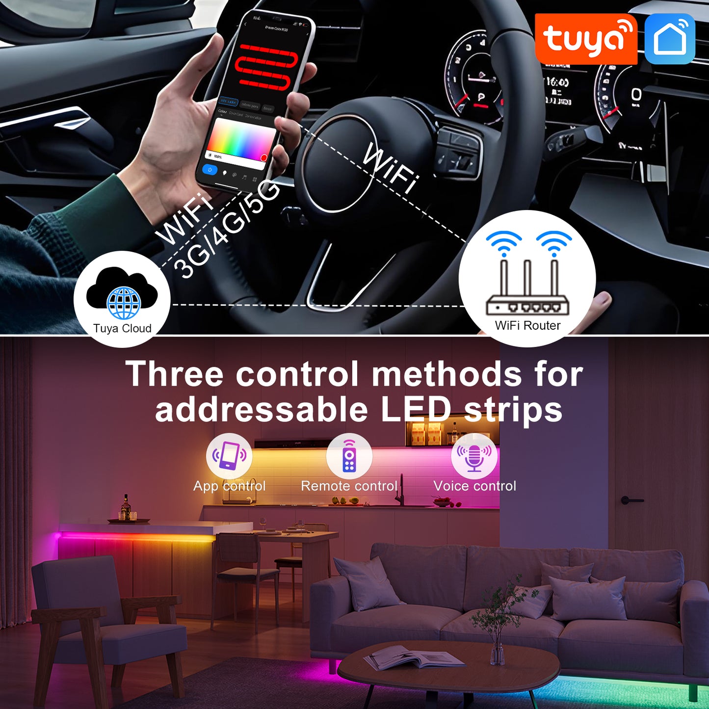 MALIIGAZA Smart Tuya WiFi RGBIC COB LED Strip Kit with Alexa & Google Home App Voice Control, Addressable Dream Color Light Tape 1-5M 10M 15M 20M 25M 30M Decor Lighting