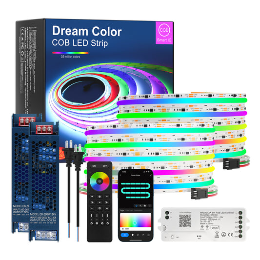 MALIIGAZA Smart Tuya WiFi RGBIC COB LED Strip Kit with Alexa & Google Home App Voice Control, Addressable Dream Color Light Tape 1-5M 10M 15M 20M 25M 30M Decor Lighting