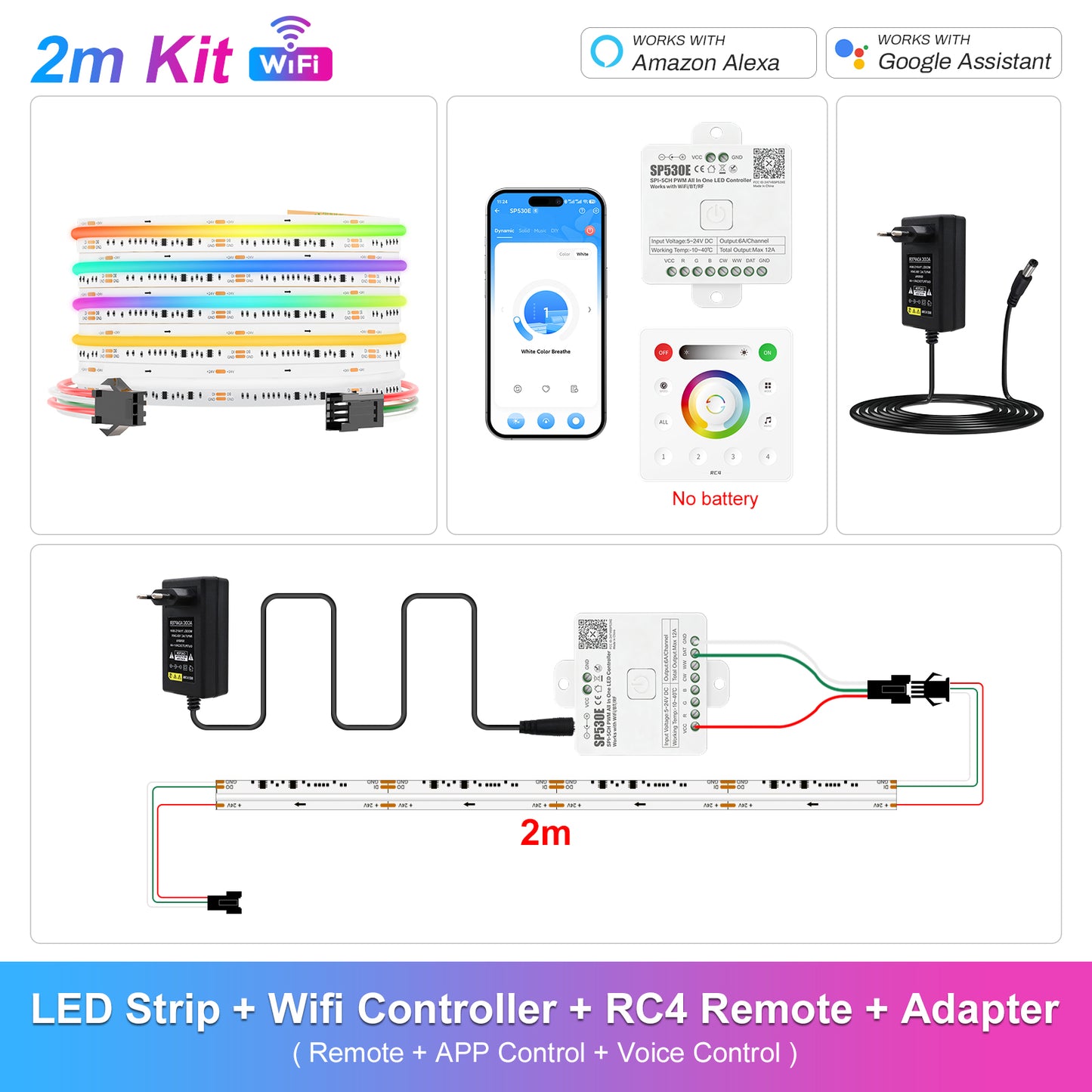 MALIIGAZA Addressable RGBCCT COB LED Strip Light WiFi Kit | 840 LEDs/m, Dual IC WS2811, Alexa & Google Assistant, App Control, Music Sync, Up to 10m 15m