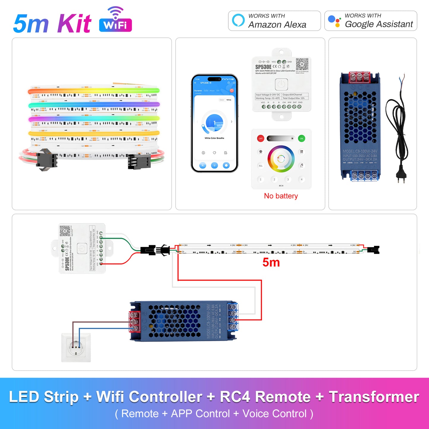 MALIIGAZA Addressable RGBCCT COB LED Strip Light WiFi Kit | 840 LEDs/m, Dual IC WS2811, Alexa & Google Assistant, App Control, Music Sync, Up to 10m 15m