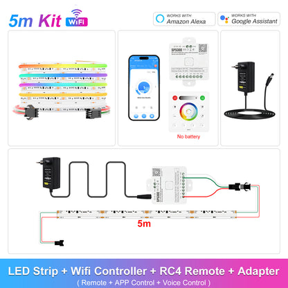 MALIIGAZA Addressable RGBCCT COB LED Strip Light WiFi Kit | 840 LEDs/m, Dual IC WS2811, Alexa & Google Assistant, App Control, Music Sync, Up to 10m 15m