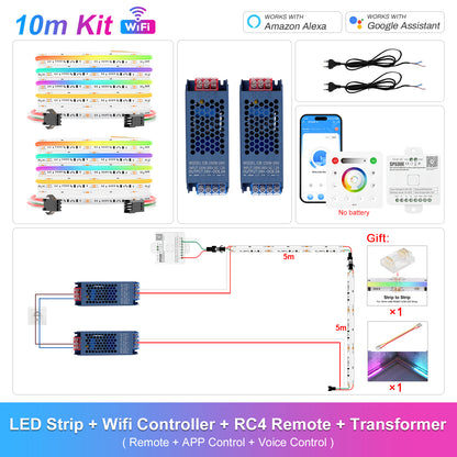 MALIIGAZA Addressable RGBCCT COB LED Strip Light WiFi Kit | 840 LEDs/m, Dual IC WS2811, Alexa & Google Assistant, App Control, Music Sync, Up to 10m 15m