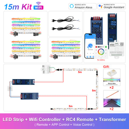 MALIIGAZA Addressable RGBCCT COB LED Strip Light WiFi Kit | 840 LEDs/m, Dual IC WS2811, Alexa & Google Assistant, App Control, Music Sync, Up to 10m 15m