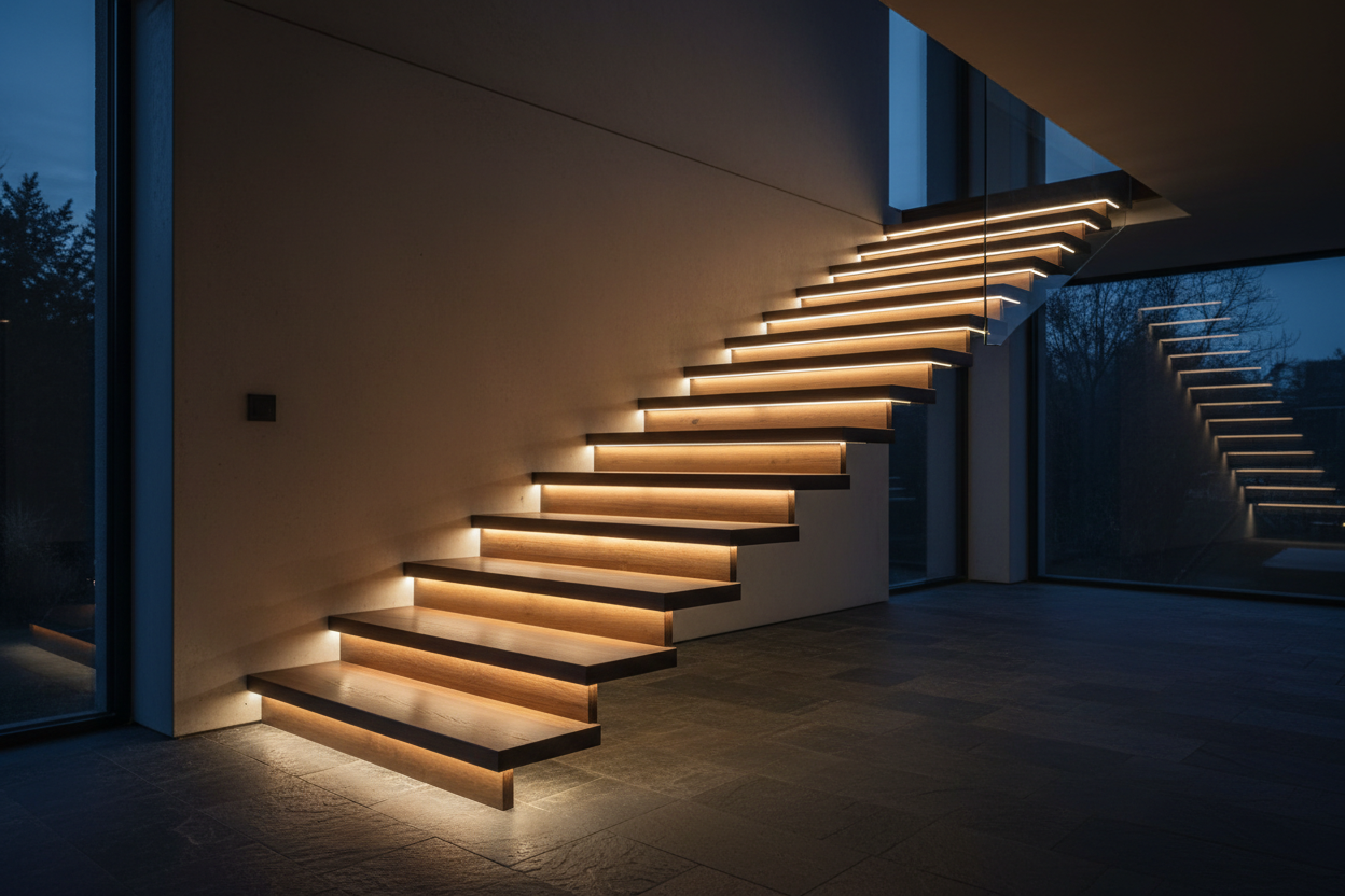 Smart LED stair lighting system step-by-step warm white illumination - MALIIGAZA