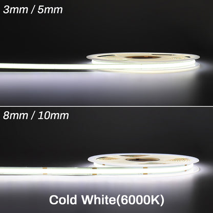 MALIIGAZA 5m 10m COB LED Strip Light 3mm 5mm 8mm 10mm High Density CRI90+ Dimmable 12V 24V LED Tape Light for Cabinet Bedroom Kitchen Lighting