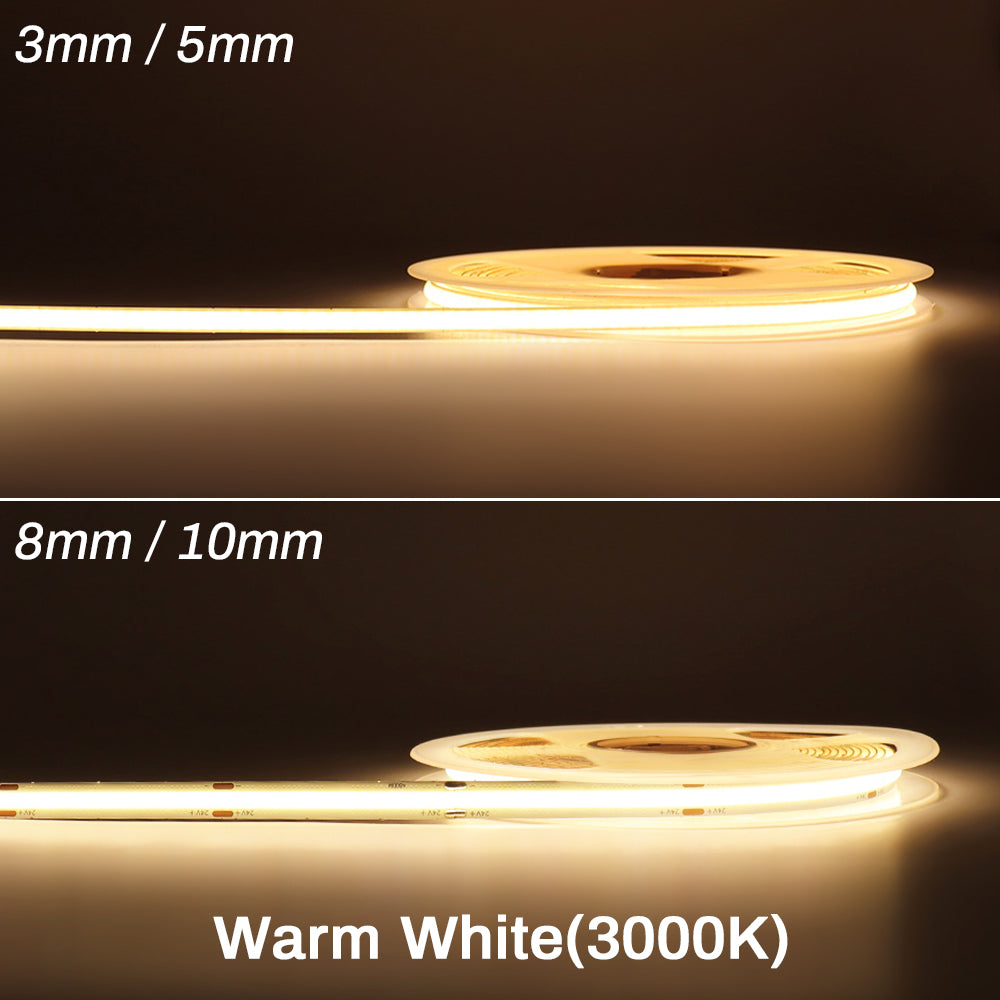 MALIIGAZA 5m 10m COB LED Strip Light 3mm 5mm 8mm 10mm High Density CRI90+ Dimmable 12V 24V LED Tape Light for Cabinet Bedroom Kitchen Lighting