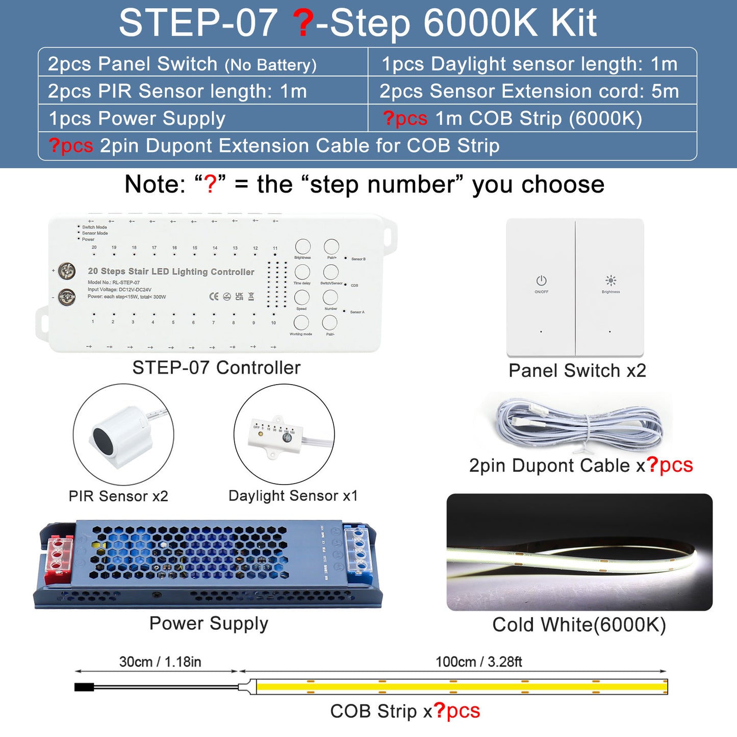 Smart Motion Sensor LED Stair Light Kit | Always-On Constant Mode & Dual Wireless Switches | High CRI 90+ Plug-and-Play 1m 1.2m COB LED Strip Staircase System