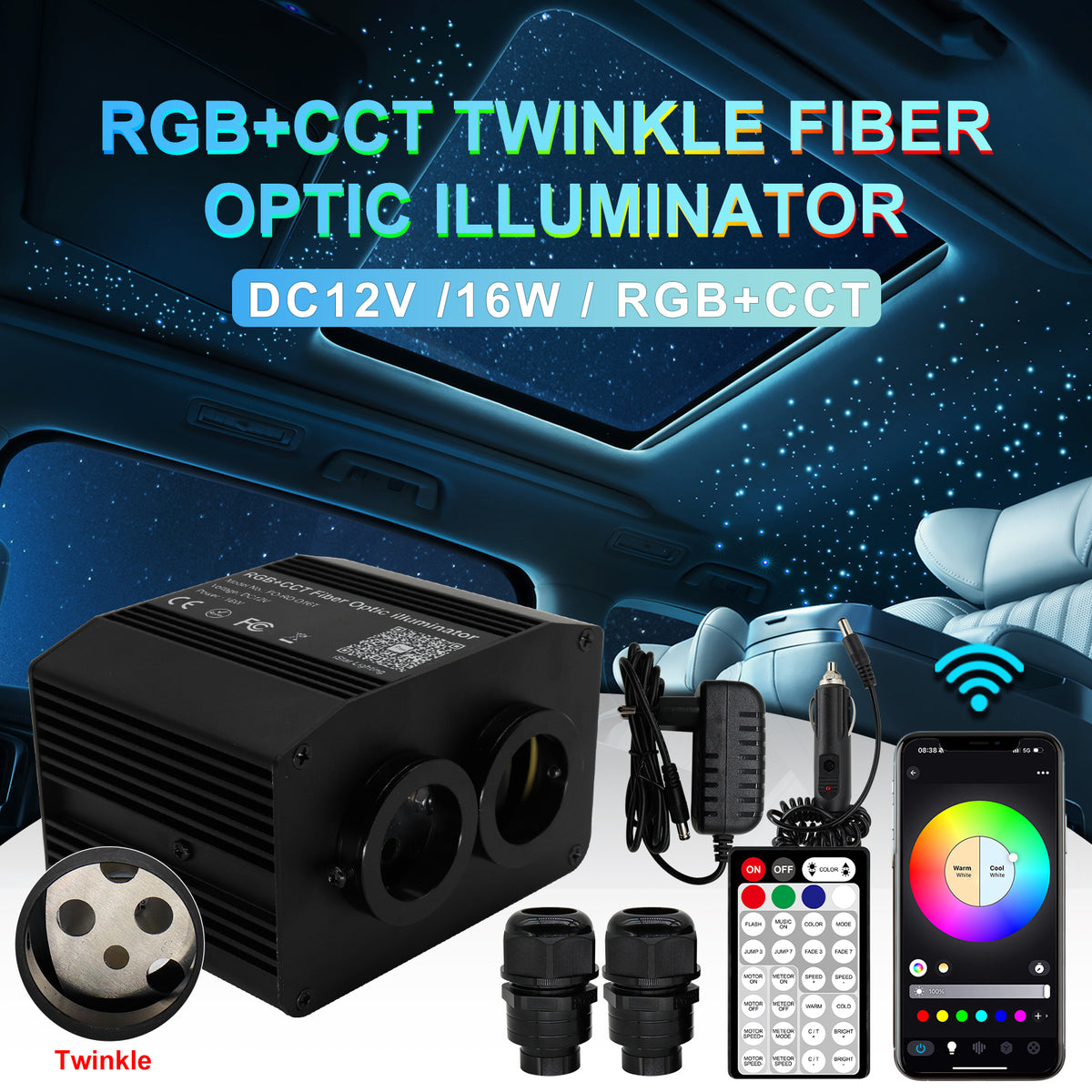 MALIIGAZA RGBCCT LED Fiber Optic Star Light Kit with CREE LEDs, Twinkle, Music Sync, Bluetooth APP & RF Remote