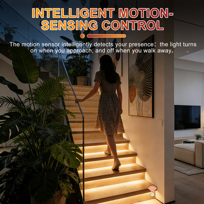 MALIIGAZA Intelligent Motion Sensor Stair Lighting Kit ¨C App Controlled Smart LED Staircase Lights with COB Strips & RF Remote