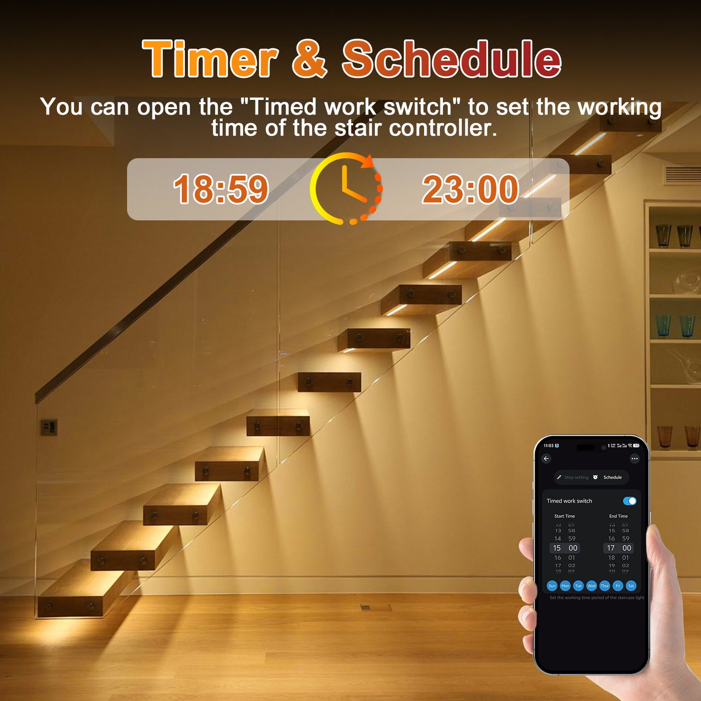 MALIIGAZA Intelligent Motion Sensor Stair Lighting Kit ¨C App Controlled Smart LED Staircase Lights with COB Strips & RF Remote