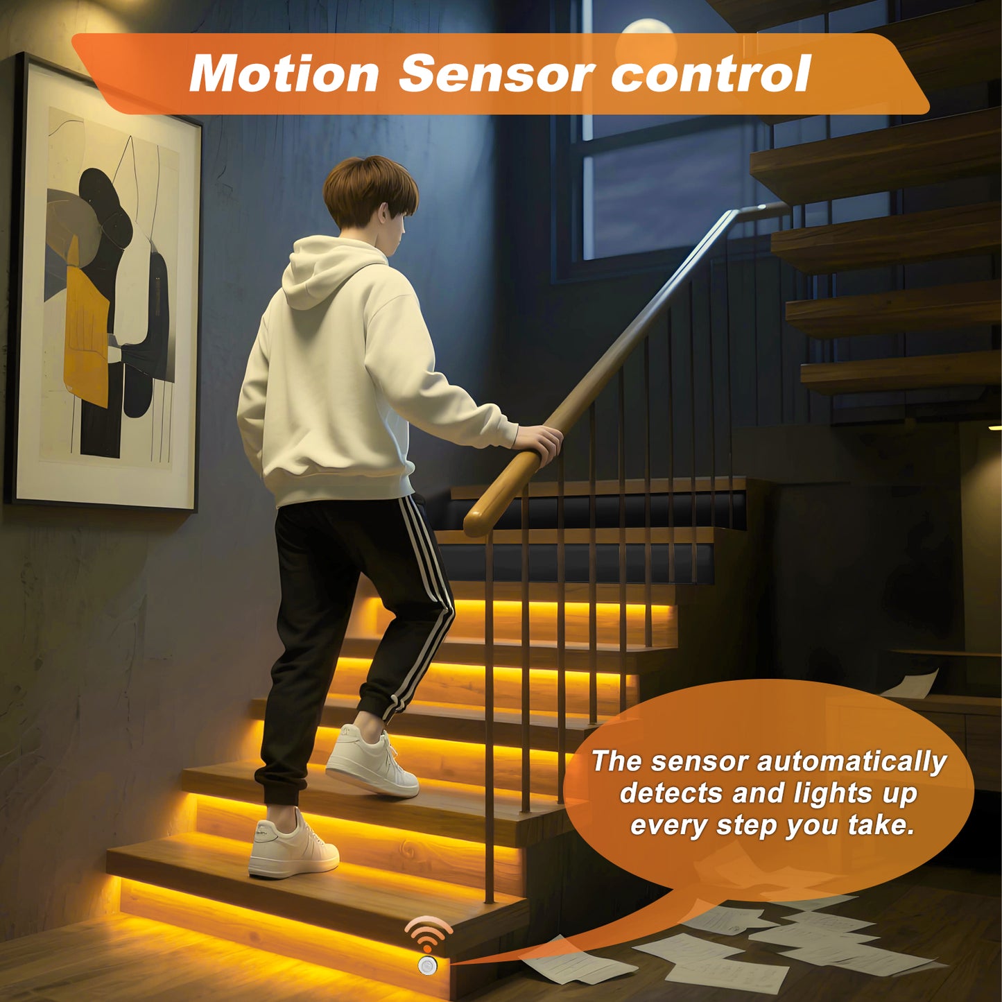 MALIIGAZA Intelligent Motion Sensor Stair Lighting Kit, 1m 5-28 Steps Smart COB LED Stair Lights with PIR Step-by-Step Control [STEP-09]