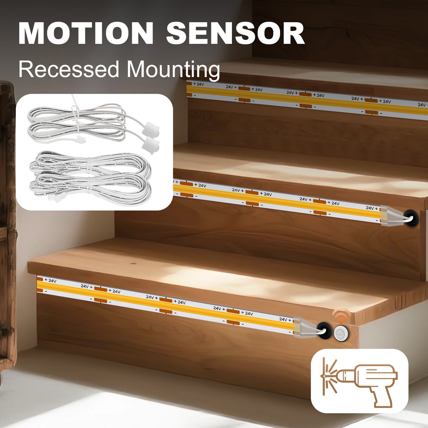 MALIIGAZA Intelligent Motion Sensor Stair Lighting Kit, 1m 5-28 Steps Smart COB LED Stair Lights with PIR Step-by-Step Control [STEP-09]
