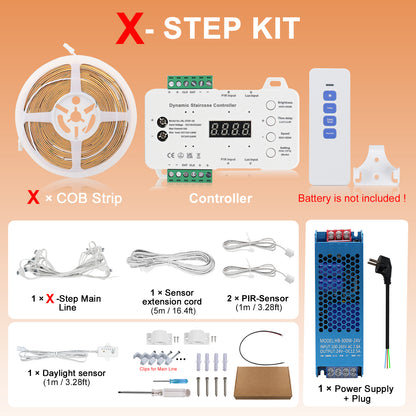 MALIIGAZA Smart Indoor Sensor Stair Light Kit | COB LED 480LEDs/m | PIR Auto On/Off | Step-by-Step Dynamic Lighting | Easy Plug-in Main Line Install | 12/16/20 Steps