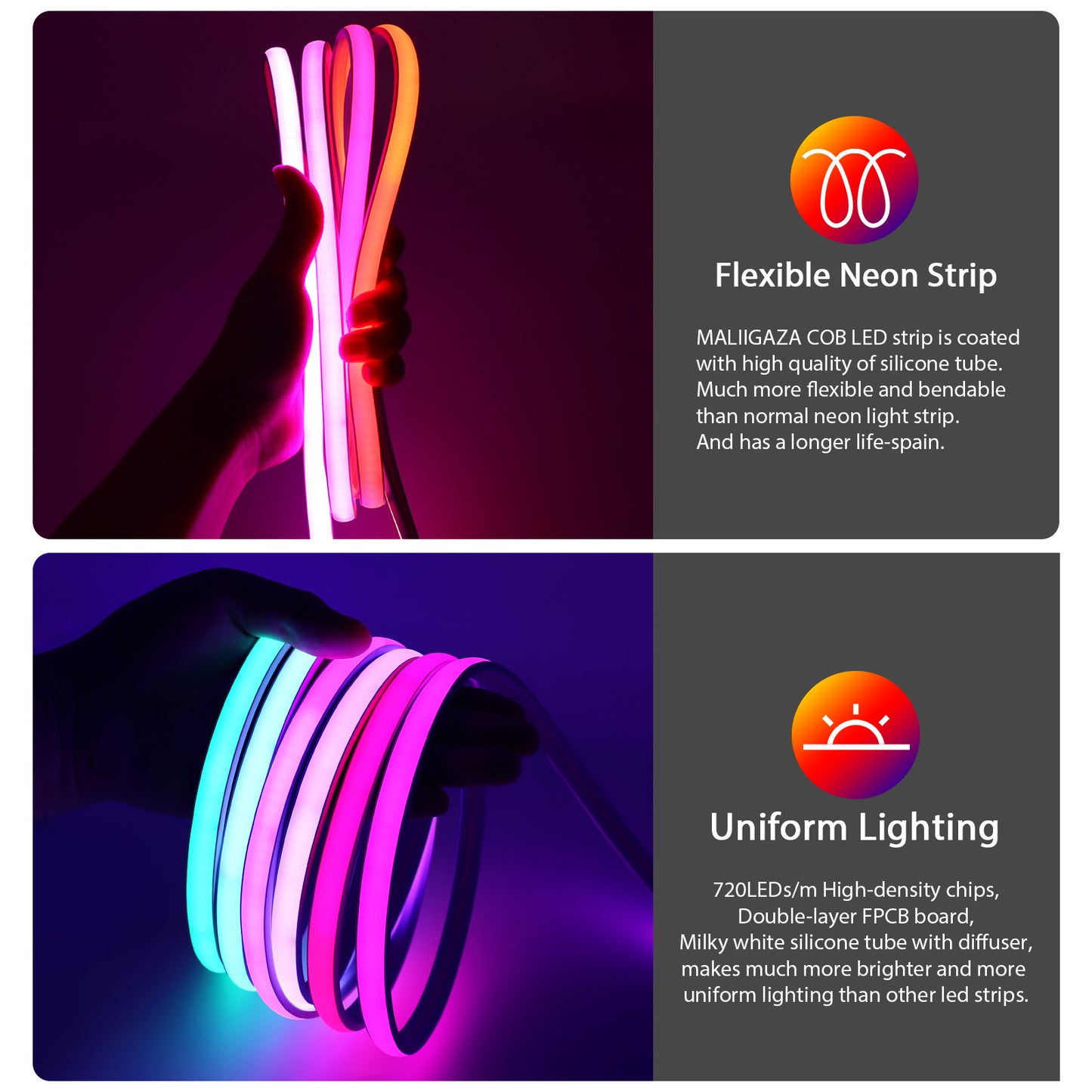 WS2811 Addressable COB LED Strip Dynamic Color Chasing Effect IP68 Waterproof