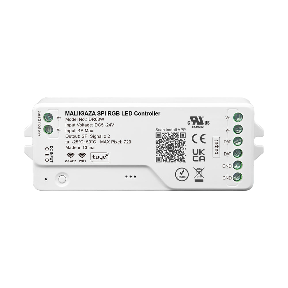 MALIIGAZA Tuya WiFi SPI RGB LED Controller with Smart Life App, Alexa, Google Home & 2.4G RF Remote Support for Addressable RGB LED Strips