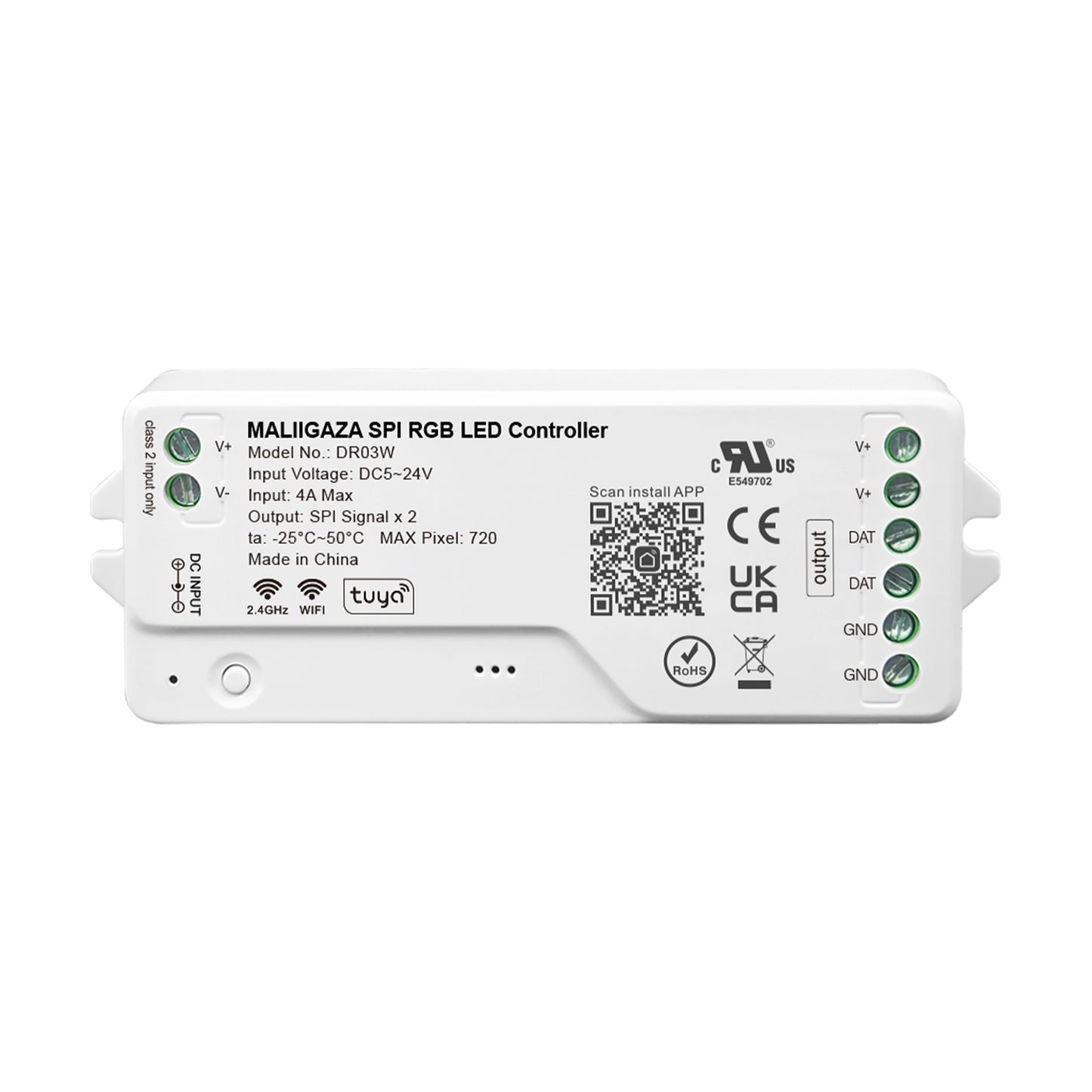 MALIIGAZA Tuya WiFi SPI RGB LED Controller with Smart Life App, Alexa, Google Home & 2.4G RF Remote Support for Addressable RGB LED Strips