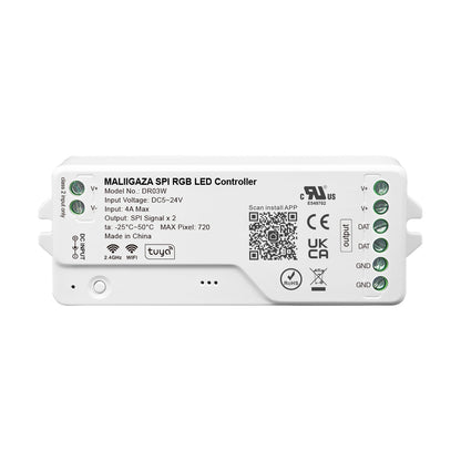MALIIGAZA Tuya WiFi SPI RGB LED Controller with Smart Life App, Alexa, Google Home & 2.4G RF Remote Support for Addressable RGB LED Strips