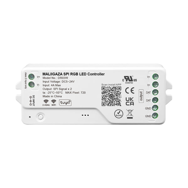 MALIIGAZA Tuya WiFi SPI RGB LED Controller with Smart Life App, Alexa, Google Home & 2.4G RF Remote Support for Addressable RGB LED Strips