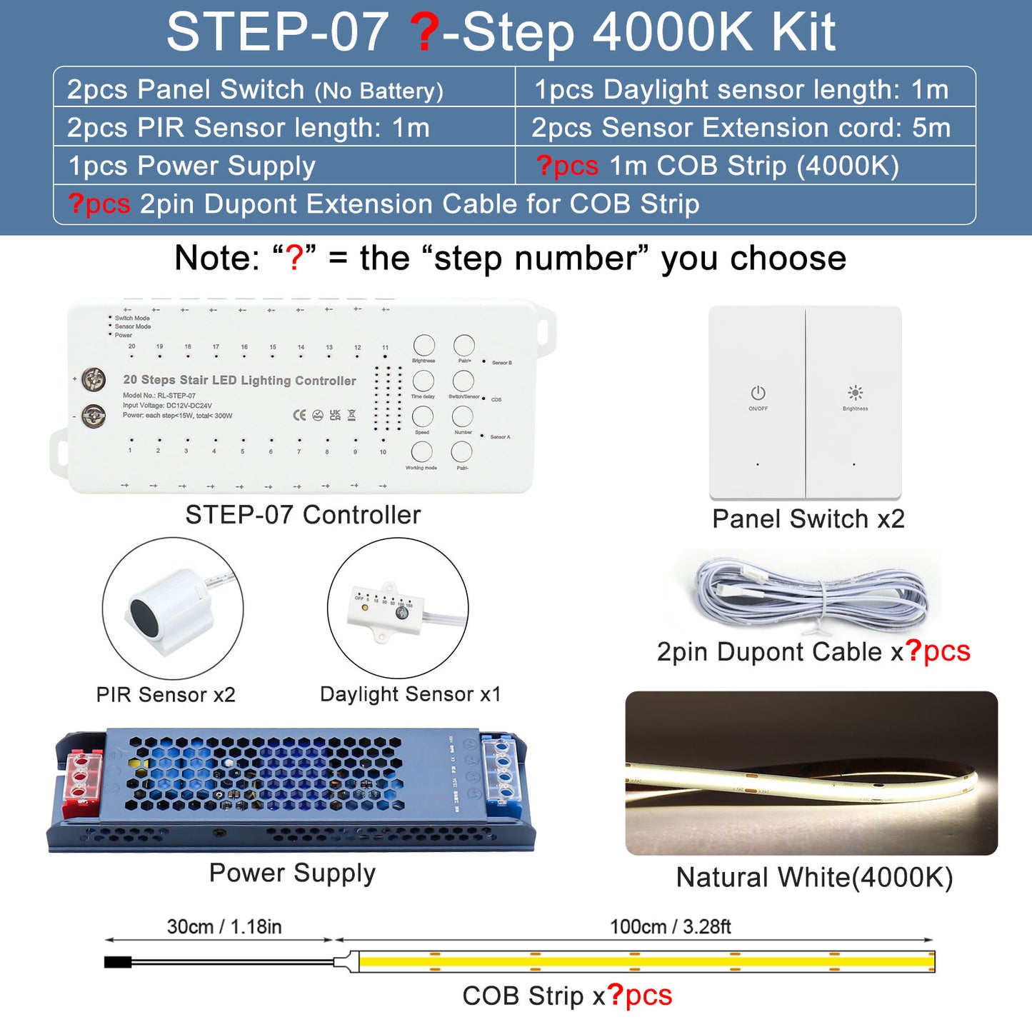Smart Motion Sensor LED Stair Light Kit | Always-On Constant Mode & Dual Wireless Switches | High CRI 90+ Plug-and-Play 1m 1.2m COB LED Strip Staircase System