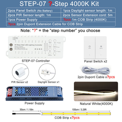 Smart Motion Sensor LED Stair Light Kit | Always-On Constant Mode & Dual Wireless Switches | High CRI 90+ Plug-and-Play 1m 1.2m COB LED Strip Staircase System