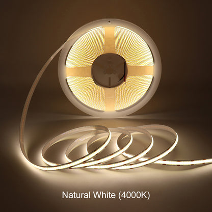 COB LED Strip Light 10M Dotless Flexible LED Tape, 2700K 3000K 4000K 6000K, CRI90 Dimmable Cuttable Indoor Lighting Strip for Ceiling, Cabinet, Kitchen, Bedroom DIY Lighting (12V/24V, No Power Supply)