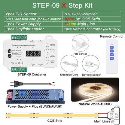 MALIIGAZA Intelligent Motion Sensor Stair Lighting Kit, 1m 5-28 Steps Smart COB LED Stair Lights with PIR Step-by-Step Control [STEP-09]