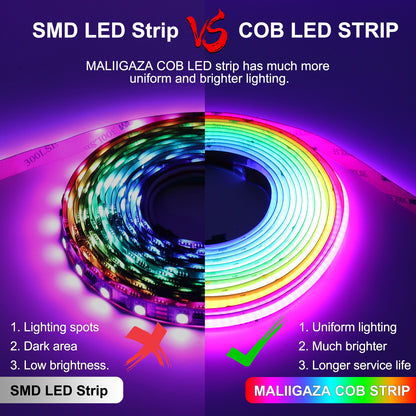 Addressable RGBCCT COB LED strip 2m kit white PCB with WiFi controller and normal remote