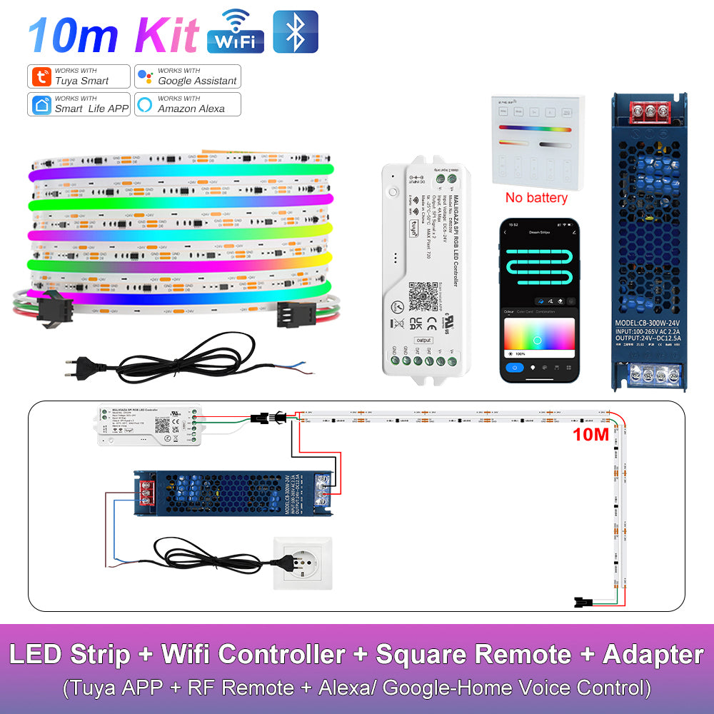 MALIIGAZA Smart Tuya WiFi RGBIC COB LED Strip Kit with Alexa & Google Home App Voice Control, Addressable Dream Color Light Tape 1-5M 10M 15M 20M 25M 30M Decor Lighting