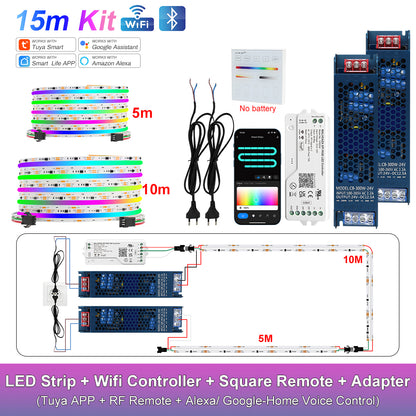 MALIIGAZA Smart Tuya WiFi RGBIC COB LED Strip Kit with Alexa & Google Home App Voice Control, Addressable Dream Color Light Tape 1-5M 10M 15M 20M 25M 30M Decor Lighting