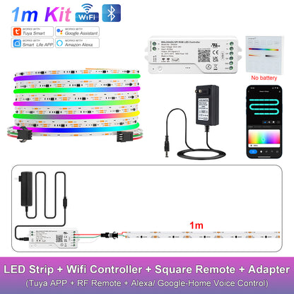 MALIIGAZA Smart Tuya WiFi RGBIC COB LED Strip Kit with Alexa & Google Home App Voice Control, Addressable Dream Color Light Tape 1-5M 10M 15M 20M 25M 30M Decor Lighting