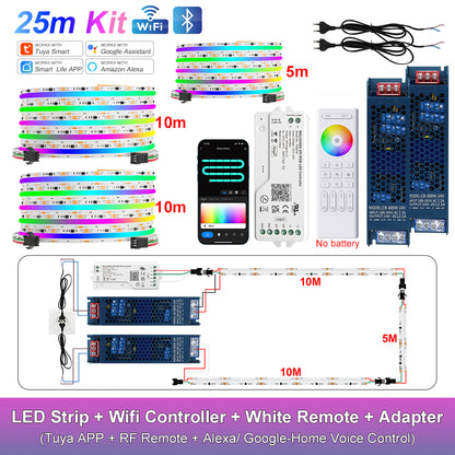 MALIIGAZA Smart Tuya WiFi RGBIC COB LED Strip Kit with Alexa & Google Home App Voice Control, Addressable Dream Color Light Tape 1-5M 10M 15M 20M 25M 30M Decor Lighting