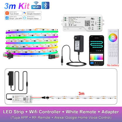 MALIIGAZA Smart Tuya WiFi RGBIC COB LED Strip Kit with Alexa & Google Home App Voice Control, Addressable Dream Color Light Tape 1-5M 10M 15M 20M 25M 30M Decor Lighting