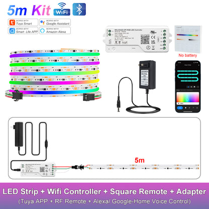 MALIIGAZA Smart Tuya WiFi RGBIC COB LED Strip Kit with Alexa & Google Home App Voice Control, Addressable Dream Color Light Tape 1-5M 10M 15M 20M 25M 30M Decor Lighting