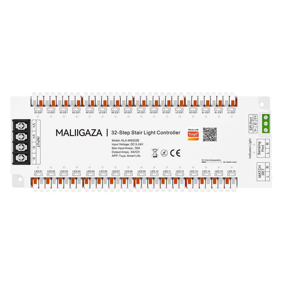 MALIIGAZA Smart Motion Sensor Stair Light Controller System 32-Step Tuya App & Voice Control with RGB Side Flow Lighting (MS032B)