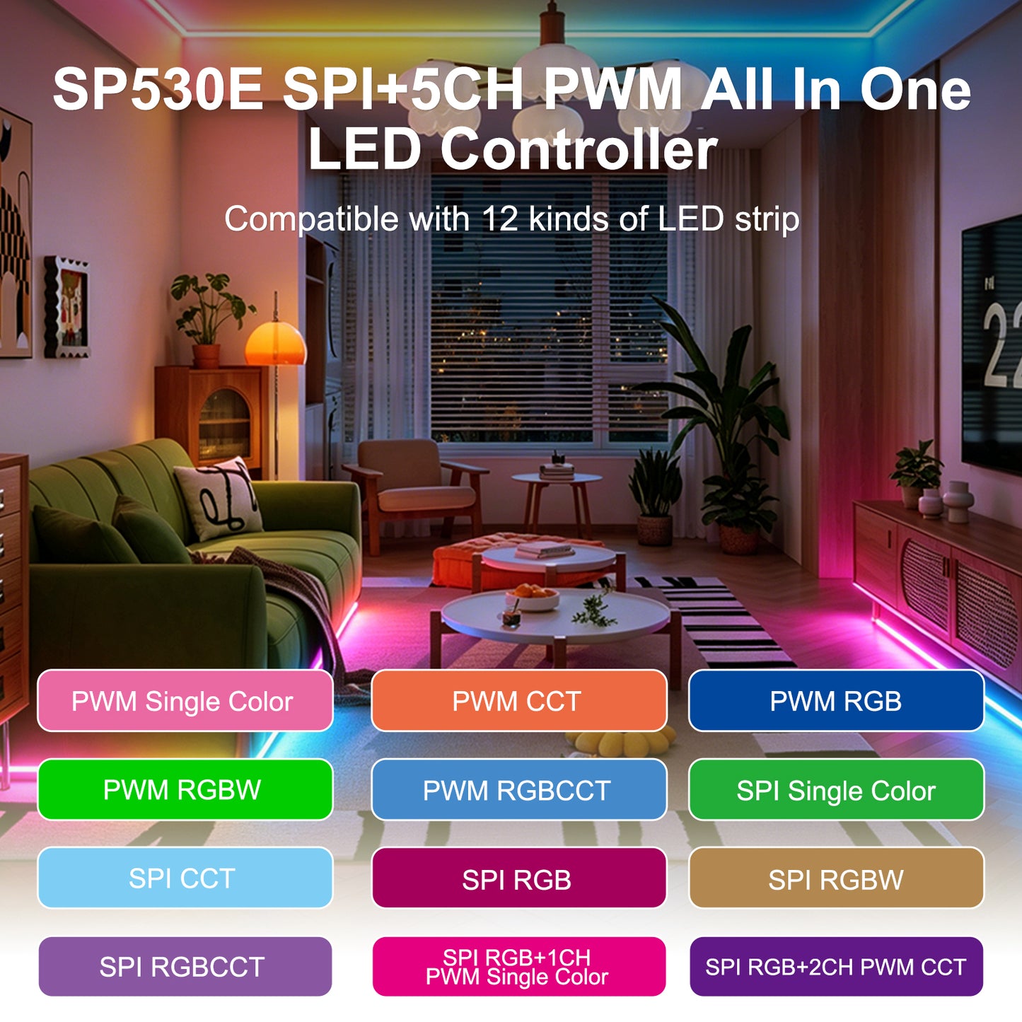 12-in-1 LED Controller Compatibility Chart ¡§C Supports Single Color CCT RGB RGBW RGBCCT Strips