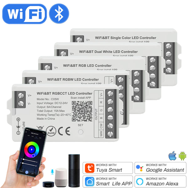 MALIIGAZA Smart Tuya WiFi LED Controller with 2.4G RF Remote Support for CCT RGB RGBW RGBCCT LED Strip Lights