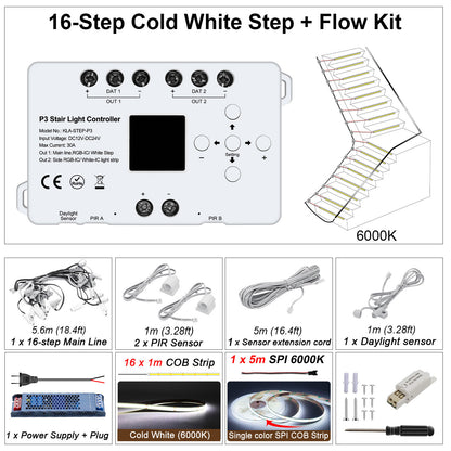 MALIIGAZA STEP-P3 Intelligent Motion Sensor Stair Light Kit | High CRI 90+ COB LED Step & Side Flow Handrail Lighting System | Plug and Play Main Line DIY Indoor Staircase Lighting (Copy)
