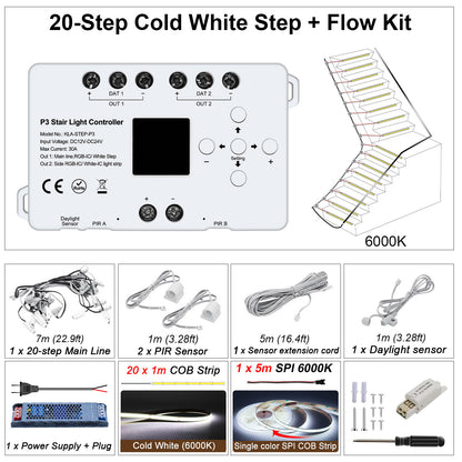 MALIIGAZA STEP-P3 Intelligent Motion Sensor Stair Light Kit | High CRI 90+ COB LED Step & Side Flow Handrail Lighting System | Plug and Play Main Line DIY Indoor Staircase Lighting (Copy)