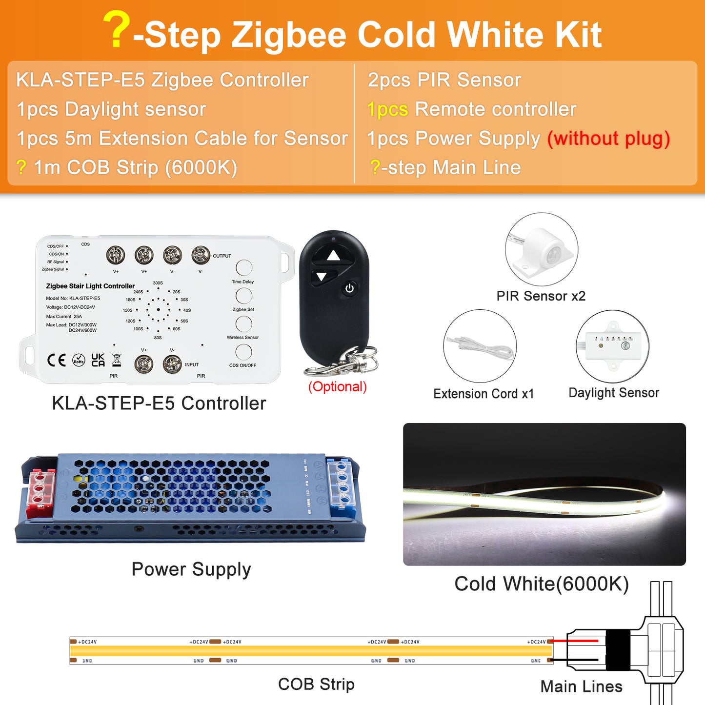 MALIIGAZA Zigbee Stair Light Kit Cold White 6000K ¡§C With Remote Controller