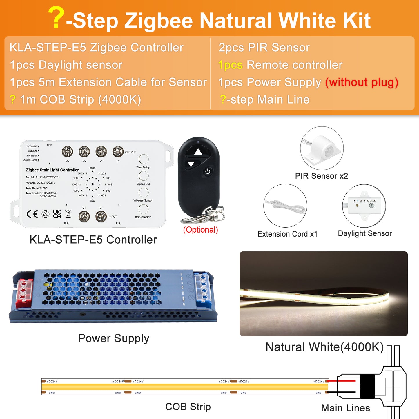 MALIIGAZA Zigbee Stair Light Kit Natural White 4000K ¡§C With Remote Controller